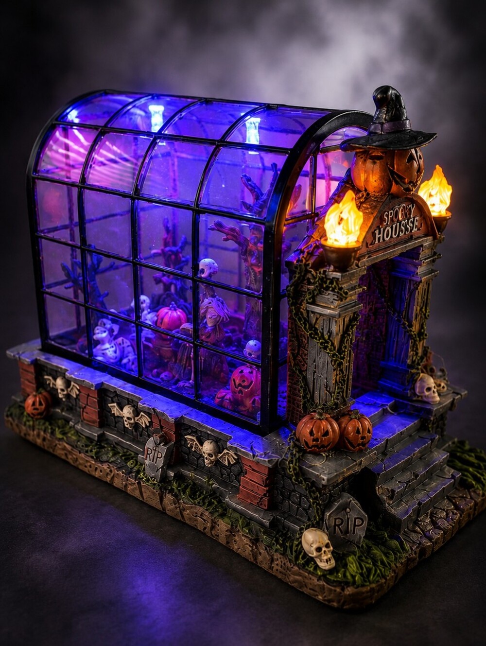 Pumpkin Hollow Spooky Greenhouse LED Color Changing Musical Halloween Village